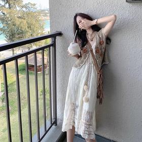 <曾小咸推荐> 法式初恋长裙女夏季新款海边度假风马甲吊带连衣裙两件套