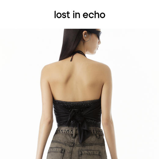 lost in echo设计师品牌交叉绑带无袖抽褶松紧挂脖系带上衣背心女 商品图2