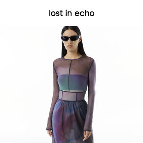 lost in echo 设计师品牌扎染印花网纱打底上衣双层透视吊带背心半裙套装