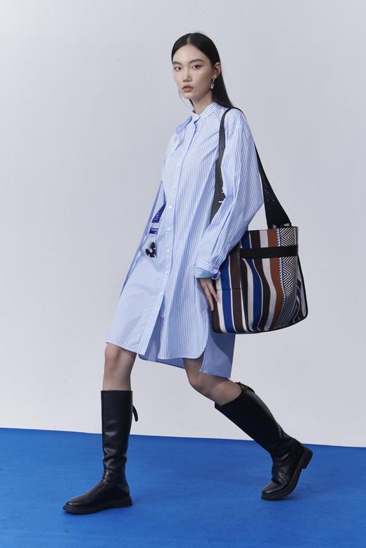 条纹小立领衬衫连衣裙 商品图0