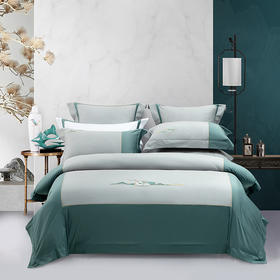 多喜爱山海经 60S新绒棉刺绣四件套 山川意境