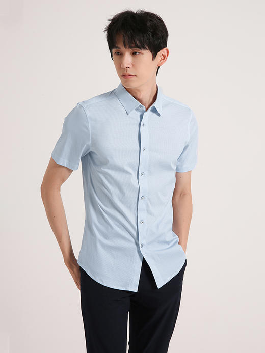 callisto蓝色全棉方点印花短袖衬衫 SSTSS199C 商品图1