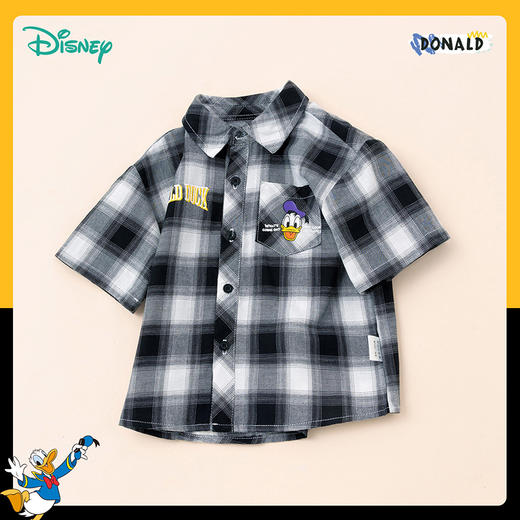 【商场同款】迪士尼童装儿童时尚格纹短袖衬衫洋气酷帅BOY唐老鸭卡通纯棉衬衣 商品图6