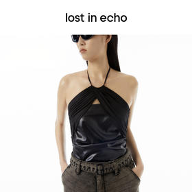 lost in echo设计师品牌交叉绑带无袖抽褶松紧挂脖系带上衣背心女