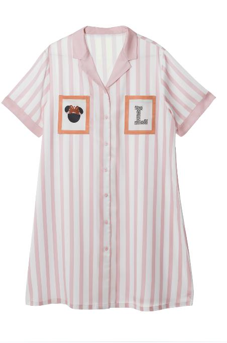 【满2件/99元】【秀黛】女翻领条纹印花丝质短袖裙女士夏季睡裙H2551077T【专柜同款】【如遇缺货自动退款，介意勿拍】 商品图2