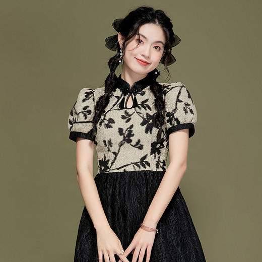 春夏新款，提花拼接日常改良旗袍连衣裙OY-220418 商品图0
