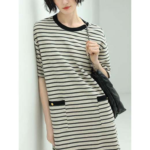 COCOBELLA简约撞色条纹针织连衣裙女宽松休闲POLO长裙FR159B 商品图4