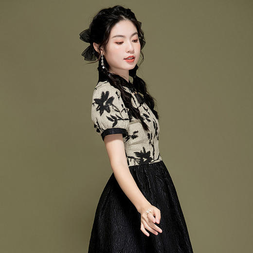春夏新款，提花拼接日常改良旗袍连衣裙OY-220418 商品图2