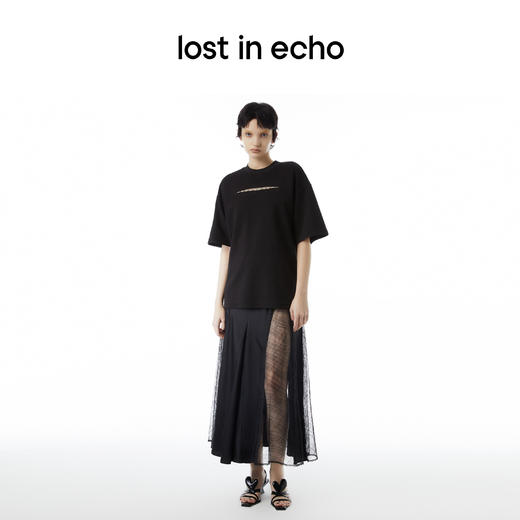 lost in echo设计师品牌简约百搭宽松圆领网纱蕾丝拼接设计T恤女 商品图4