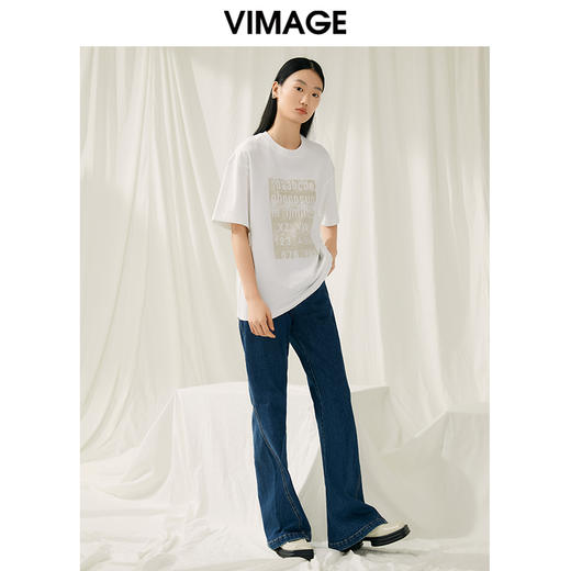 VIMAGE纬漫纪夏季新款时尚百搭打底舒适圆领印花T恤女V1902505 商品图1