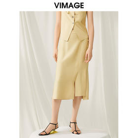 VIMAGE纬漫纪夏季新款高腰不规则下摆优雅半身裙V1906519
