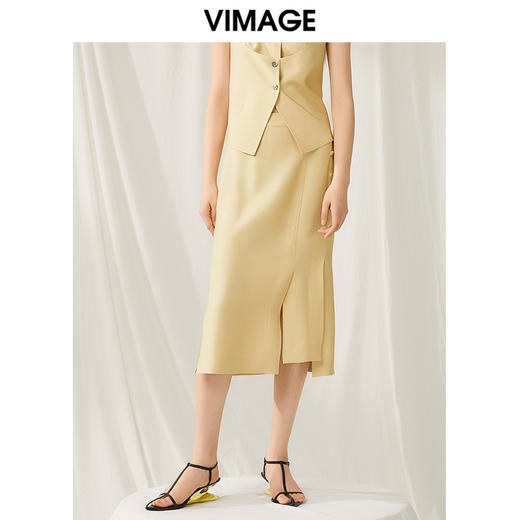 VIMAGE纬漫纪夏季新款高腰不规则下摆优雅半身裙V1906519 商品图0