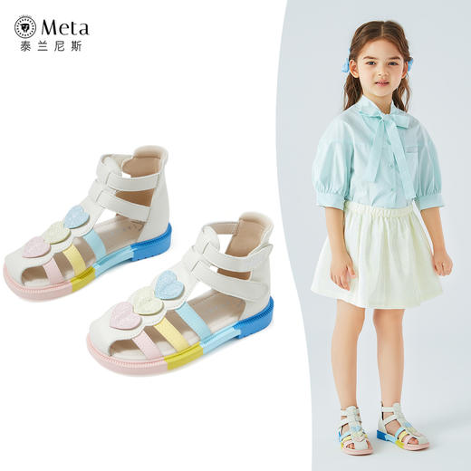 泰兰尼斯meta女童凉鞋2023夏季新款儿童时尚罗马鞋彩虹软底包头鞋 M18X3B2761 商品图1