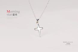 925纯银十字架项链：伯利恒之星，小款吊坠女款项链礼盒装