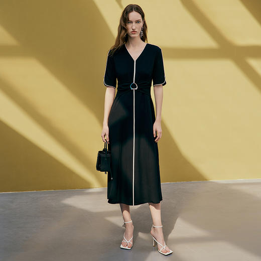 EITIE爱特爱夏季新款干练成熟V领高腰显瘦连衣裙7407108 商品图1