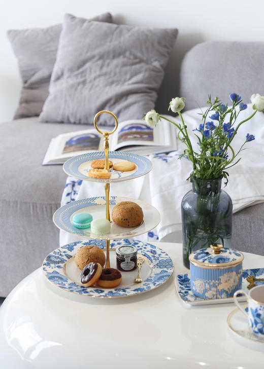 5F隆昌瓷器蓝色多瑙河三层水果托盘 商品图0