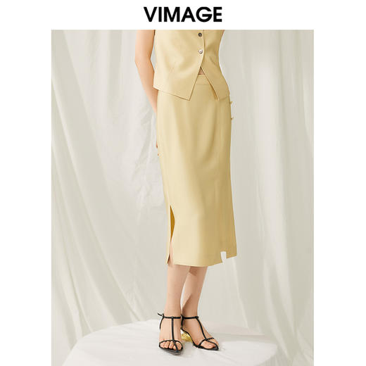 VIMAGE纬漫纪夏季新款高腰不规则下摆优雅半身裙V1906519 商品图3
