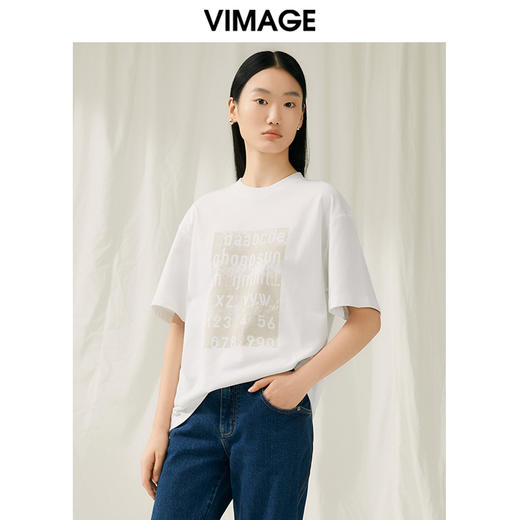 VIMAGE纬漫纪夏季新款时尚百搭打底舒适圆领印花T恤女V1902505 商品图3