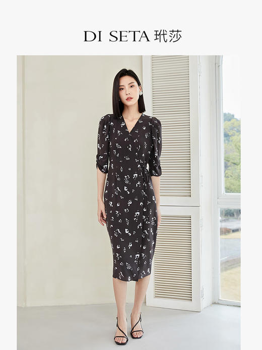 玳莎印花真丝连衣裙2023春夏新款设计感小众收腰桑蚕丝中长款裙子  DA35201/DA35203 商品图1