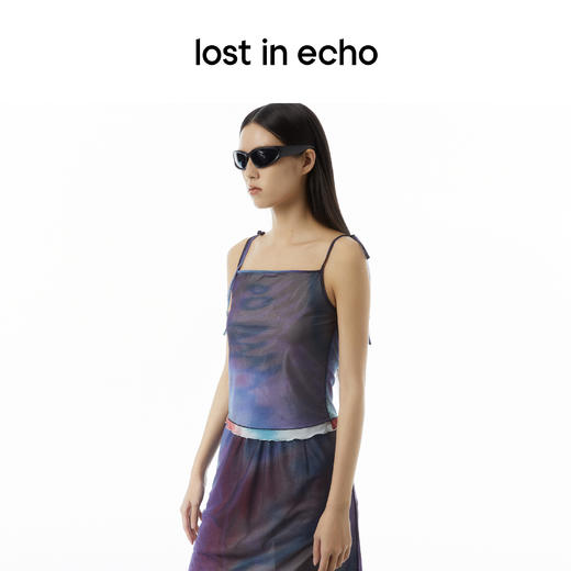 lost in echo 设计师品牌扎染印花网纱打底上衣双层透视吊带背心半裙套装 商品图2