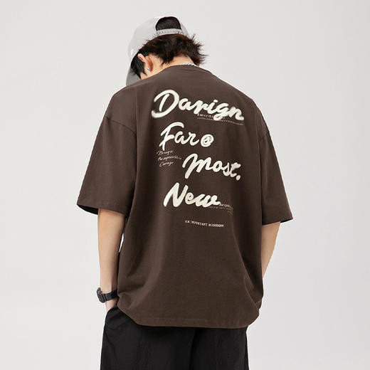 「两款配色！美式复古T恤」韩路日系男装 美式复古纯棉男春夏高街设计感背后字母印花短袖上衣 商品图1