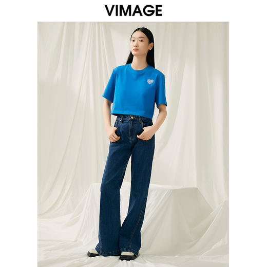 VIMAGE纬漫纪夏季新款时尚百搭打底舒适圆领印花短款T恤女V1902502 商品图6