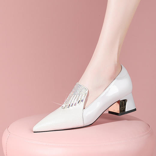 法式粗跟流苏单鞋，通勤拼色中高跟鞋YSML-A056-K733 商品图3