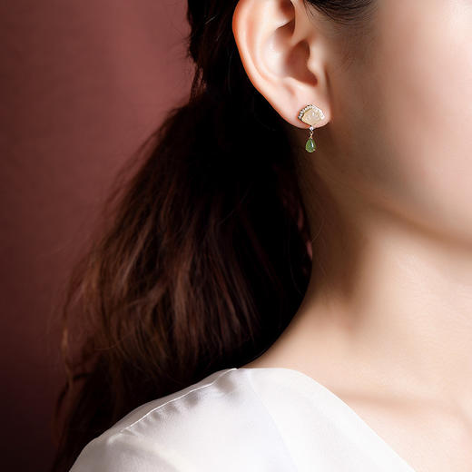 S925纯银镀金，和田玉碧玉复古贝壳水滴耳钉气质百搭耳坠耳饰CW-241 商品图3