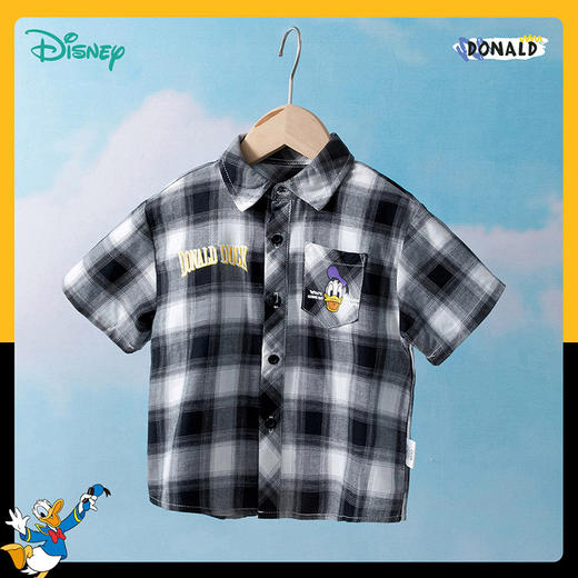 【商场同款】迪士尼童装儿童时尚格纹短袖衬衫洋气酷帅BOY唐老鸭卡通纯棉衬衣 商品图5