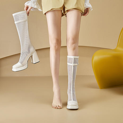 春季新款，时尚防水台网面拼接不过膝长筒靴CZ-C455 商品图0