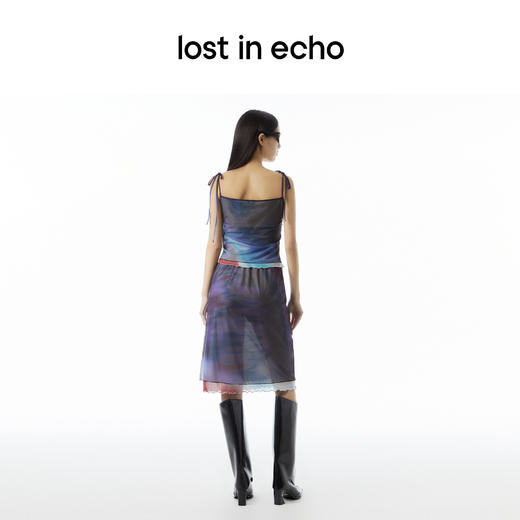 lost in echo 设计师品牌扎染印花网纱打底上衣双层透视吊带背心半裙套装 商品图4