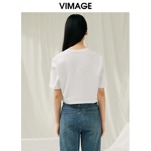 VIMAGE纬漫纪夏季新款时尚百搭打底舒适圆领印花短款T恤女V1902502 商品图5