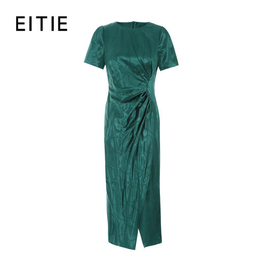 EITIE爱特爱夏季新品纯色百搭洋气褶皱收腰连衣裙7407101 商品图5