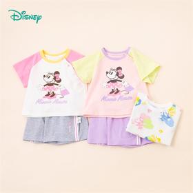 【商场同款】迪士尼童装女童甜美米妮短袖短裤两件套装夏季新品中大童清爽套装222DT0141