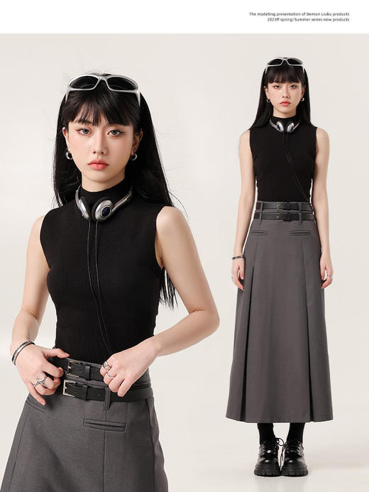 <曾小咸推荐>半身裙女春夏2023新款高腰复古别致小众设计感中长裙一步裙 商品图0