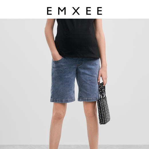 嫚熙孕妇打底裤舒适骑行设计直筒牛仔中裤孕期托腹外穿修身裤时尚 商品图0