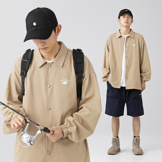 「三款配色」韩路日系男装 潮牌教练夹克男春季款纯棉情侣户外印花工装外套上衣 商品图1