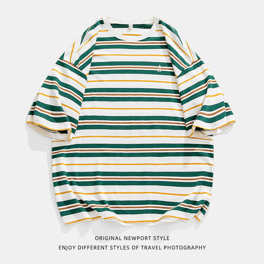 「三款配色」韩路日系男装 潮牌复古撞色条纹T恤男 春夏新款宽松情侣款短袖上衣 商品图4