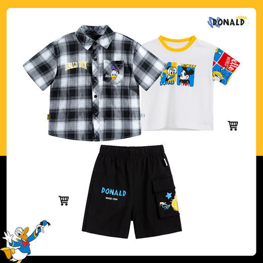 【商场同款】迪士尼童装儿童时尚格纹短袖衬衫洋气酷帅BOY唐老鸭卡通纯棉衬衣 商品图8