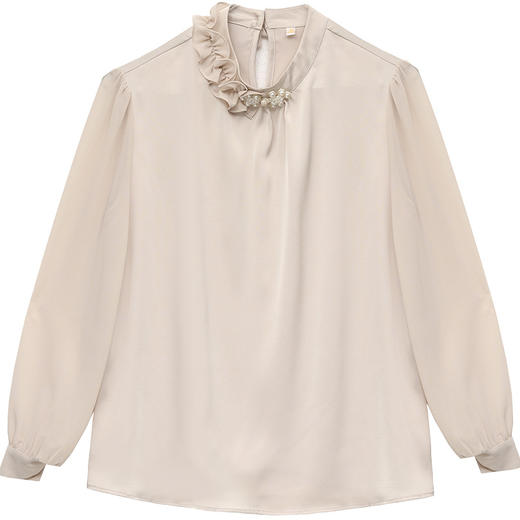 短款木耳边圆领通勤修身时尚简约气质雪纺衫QYM- 商品图4