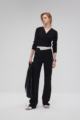 交叉绑带开衫长袖T恤