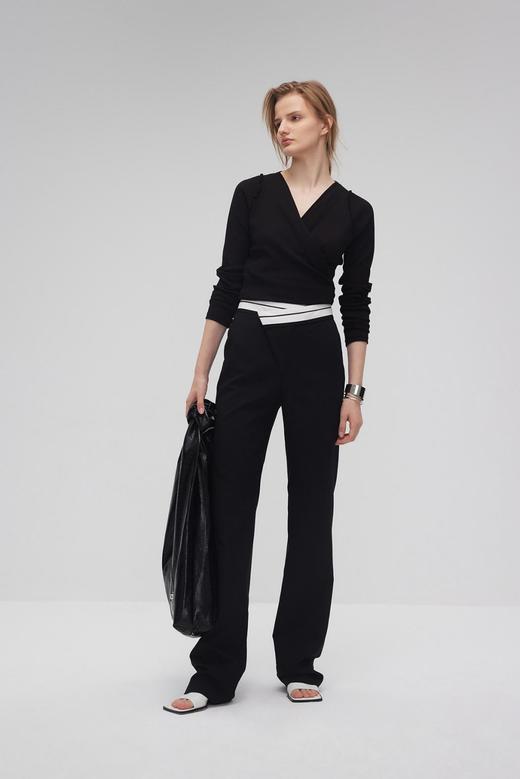 交叉绑带开衫长袖T恤 商品图0