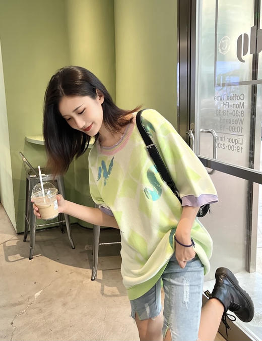 时尚烫银中长圆领针织衫 商品图0