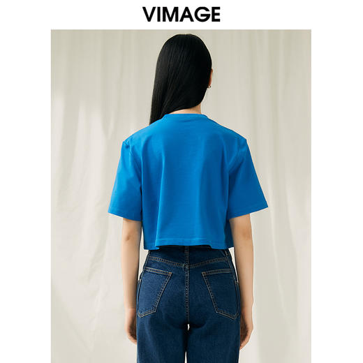 VIMAGE纬漫纪夏季新款时尚百搭打底舒适圆领印花短款T恤女V1902502 商品图9