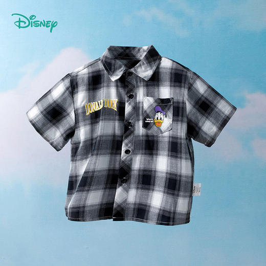 【商场同款】迪士尼童装儿童时尚格纹短袖衬衫洋气酷帅BOY唐老鸭卡通纯棉衬衣 商品图0