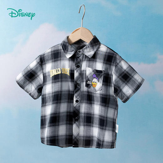 【商场同款】迪士尼童装儿童时尚格纹短袖衬衫洋气酷帅BOY唐老鸭卡通纯棉衬衣 商品图1