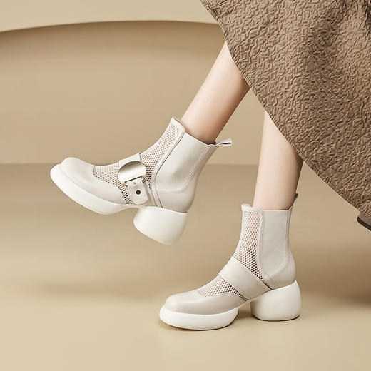 春季新款，时尚个性厚底粗跟网纱拼接短靴CZ410 商品图7