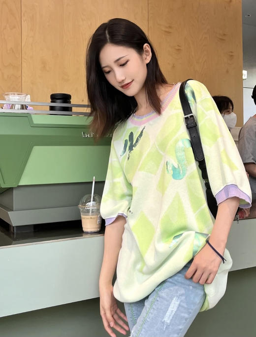 时尚烫银中长圆领针织衫 商品图1