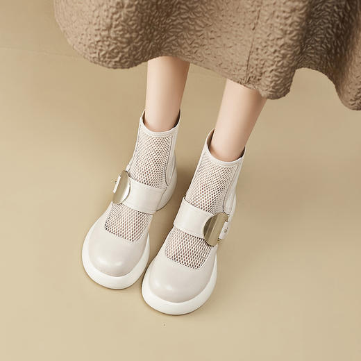 春季新款，时尚个性厚底粗跟网纱拼接短靴CZ410 商品图9