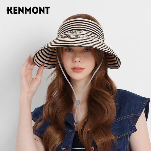 卡蒙百搭黑白条纹空顶防晒帽女夏沙滩速干透气可折叠遮脸遮阳帽KM-6046 商品图7